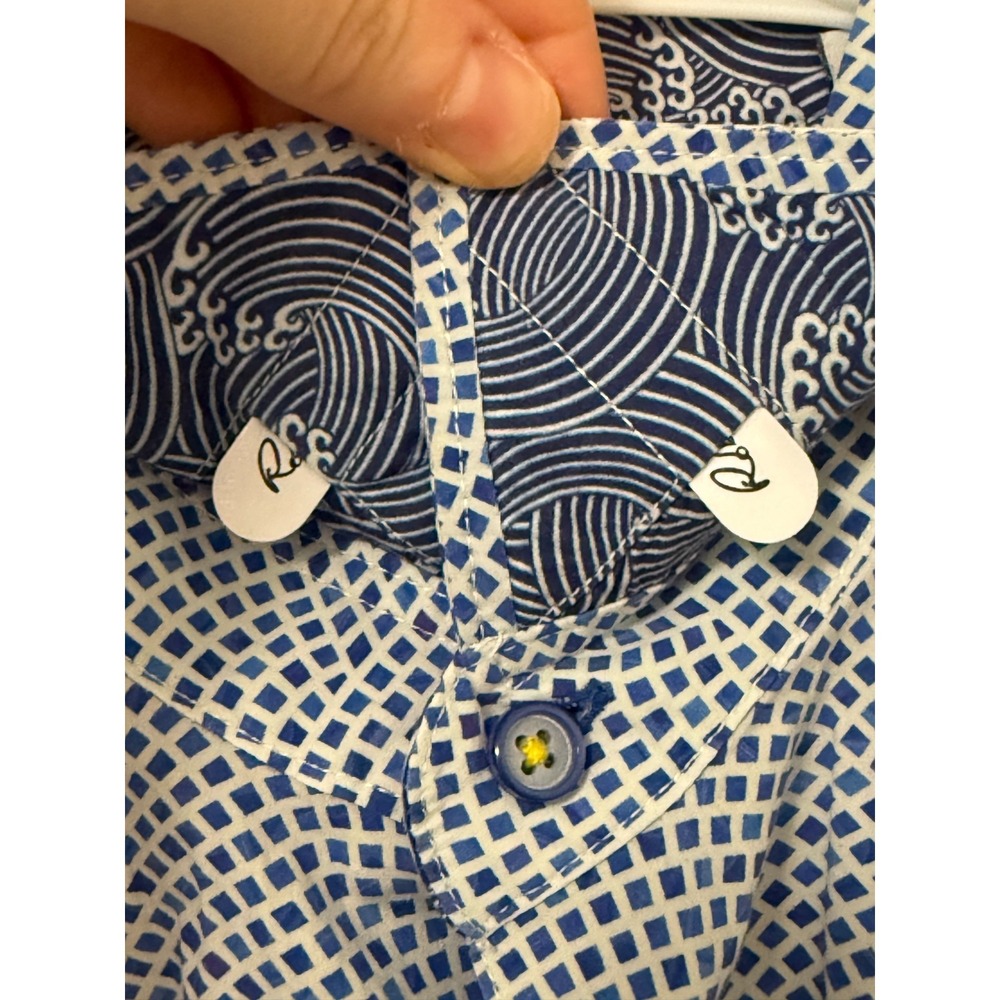 Robert Graham Button Down Shirt‎ Large Blue Geometric Long Sleeve Classic Fit - Picture 4 of 9